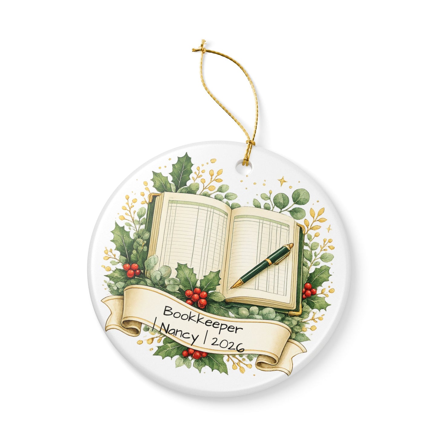 Bookkeeper Christmas Ornament Personalized with Name, Ceramic Keepsake, Bookkeeper Gift, Accounting Appreciation 2026