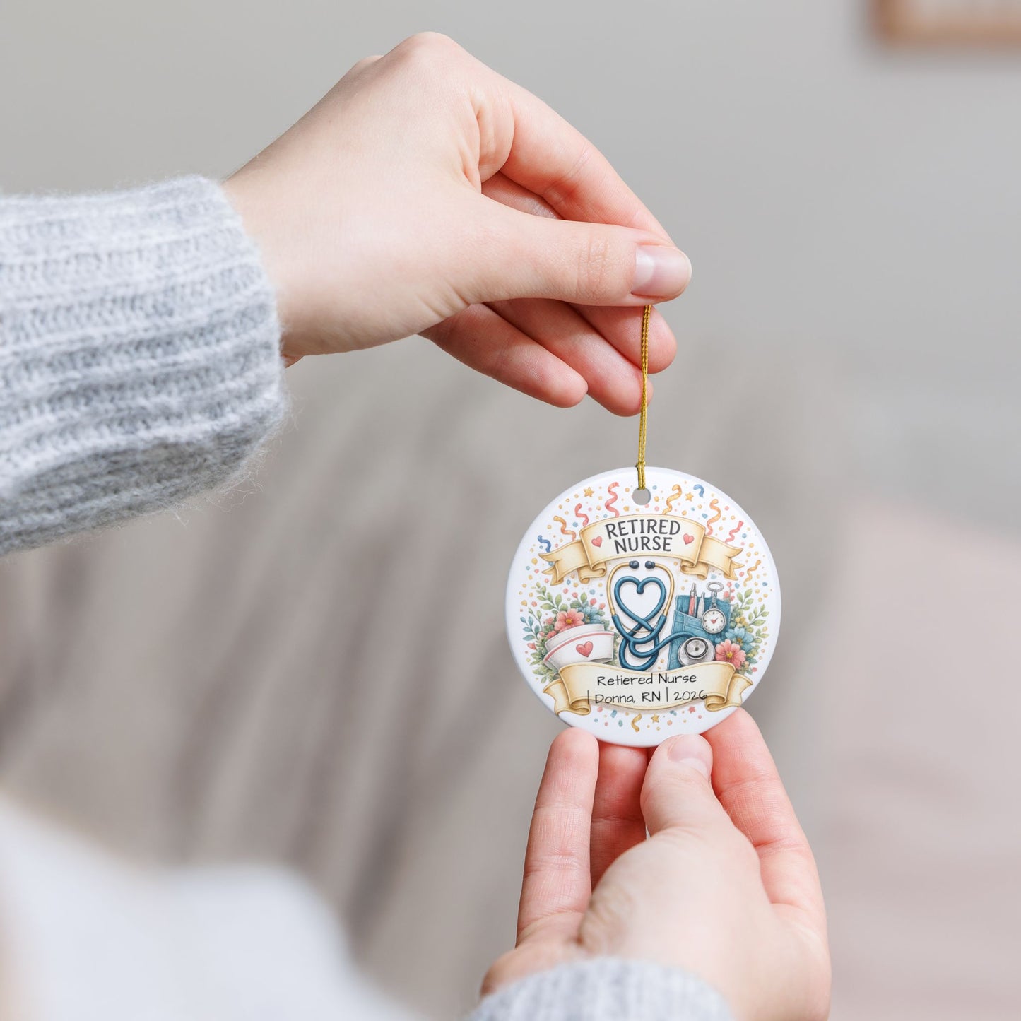 Retired Nurse Christmas Ornament 2026 Personalized, Ceramic Keepsake with Name, Nurse Retirement Gift, RN Gift