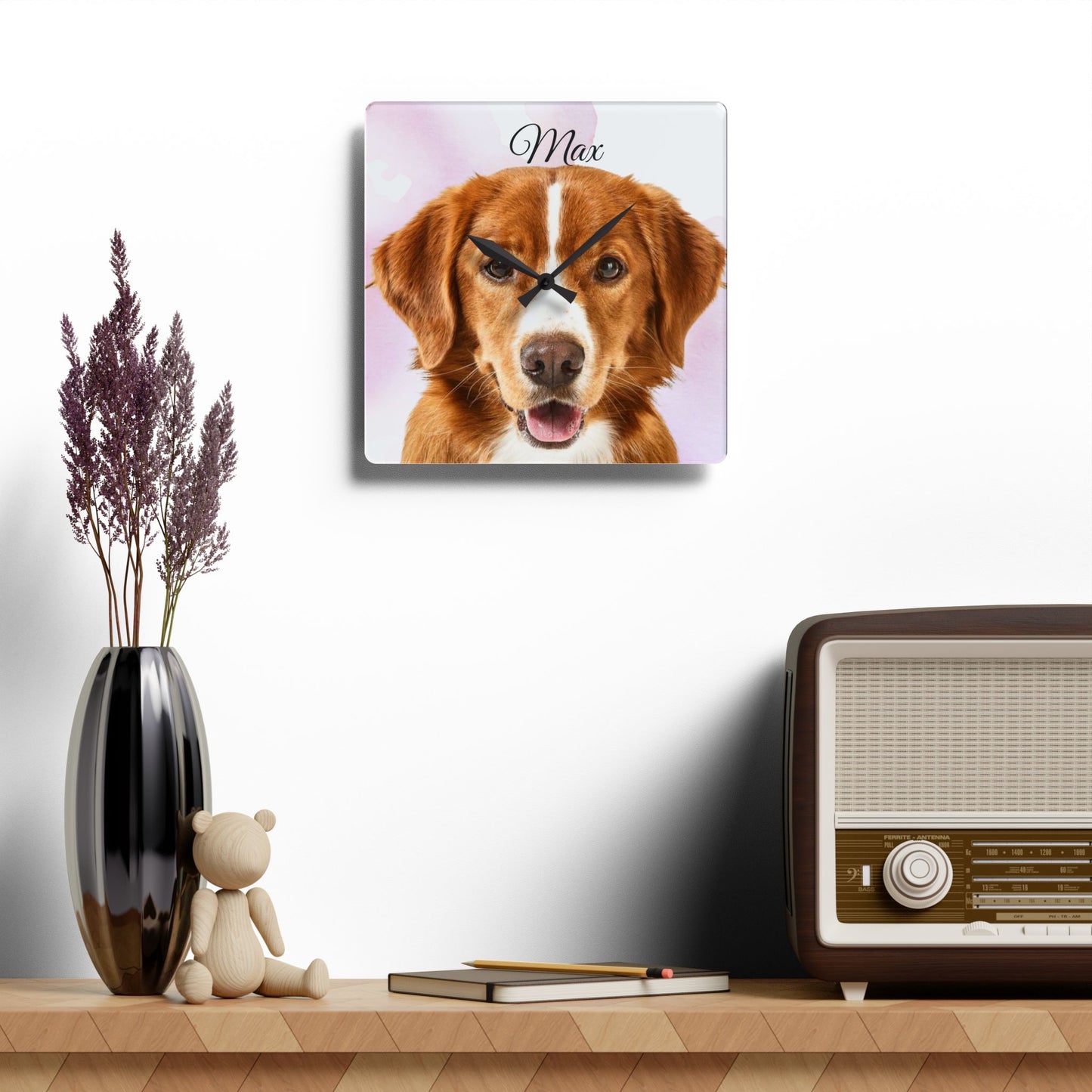 Personalized Dog Photo Wall Clock Acrylic | Custom Pet Portrait Clock