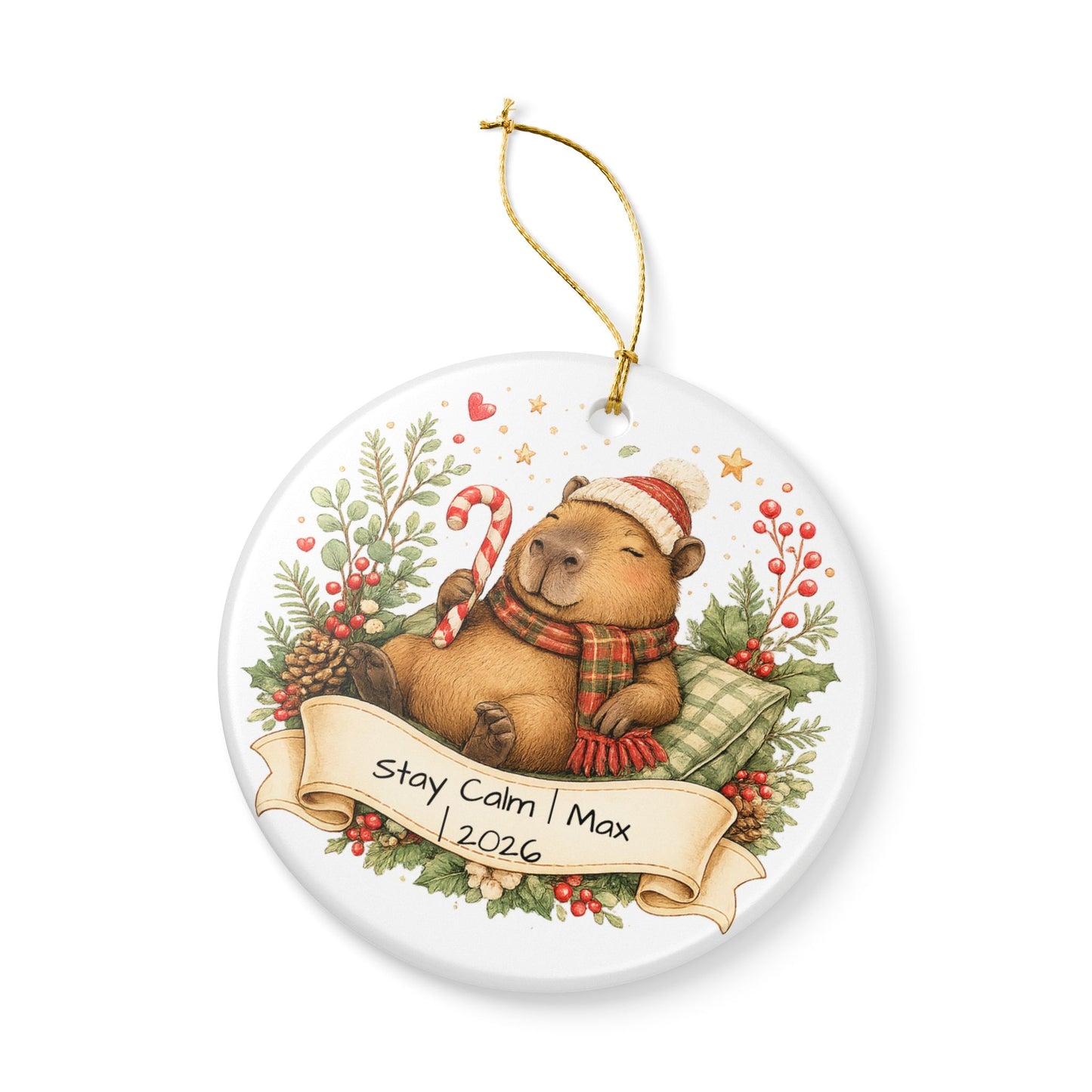 Funny Capybara Christmas Ornament Personalized with Name, Cute Ceramic Keepsake, Stay Calm Capybara Gift 2026