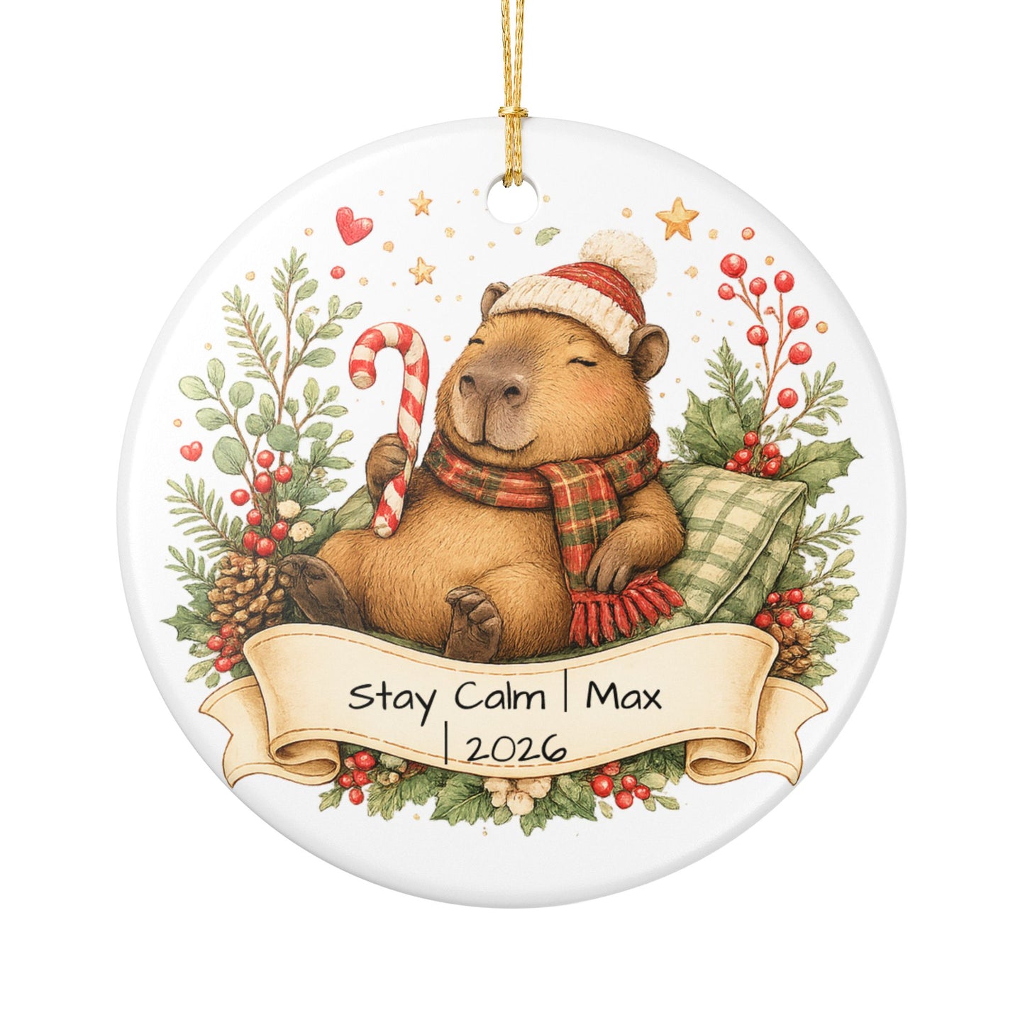 Funny Capybara Christmas Ornament Personalized with Name, Cute Ceramic Keepsake, Stay Calm Capybara Gift 2026