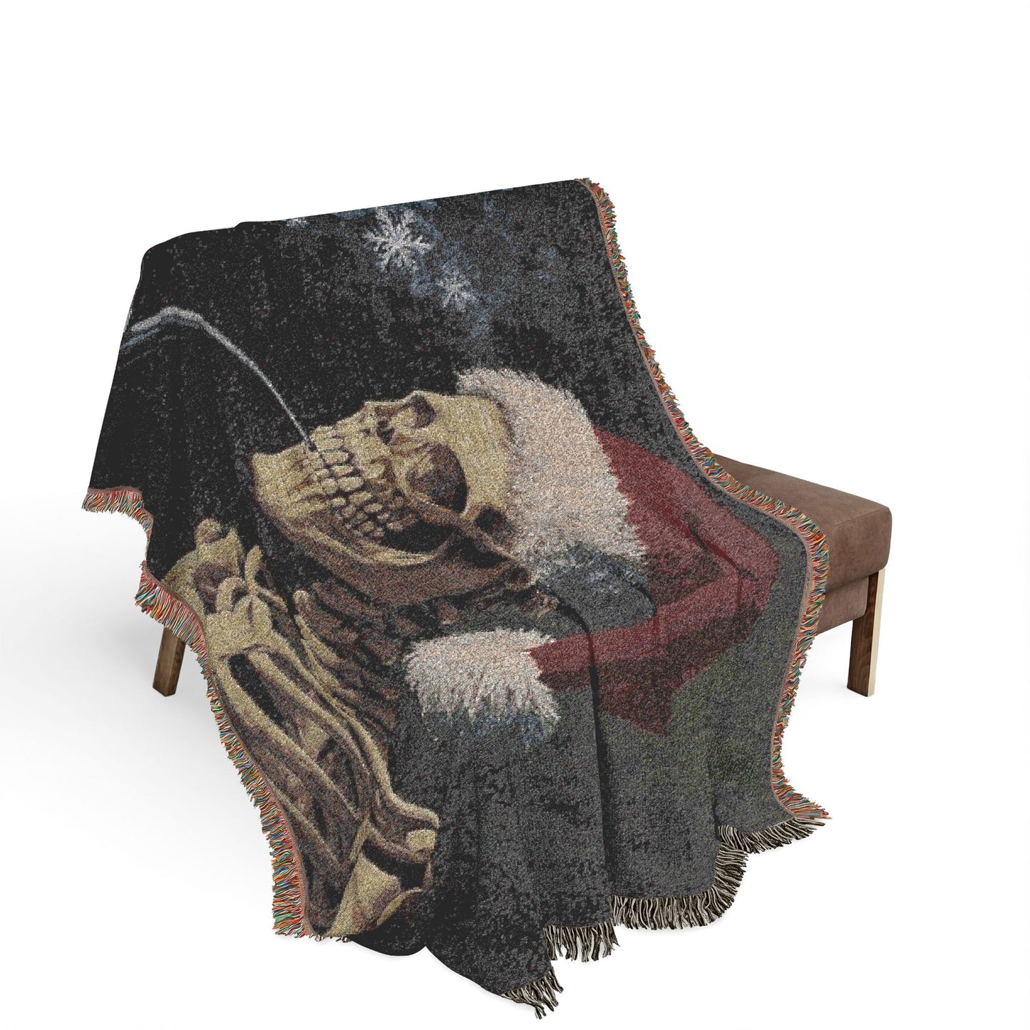 Smoking Skeleton Santa Woven Blanket | Gothic Christmas Throw