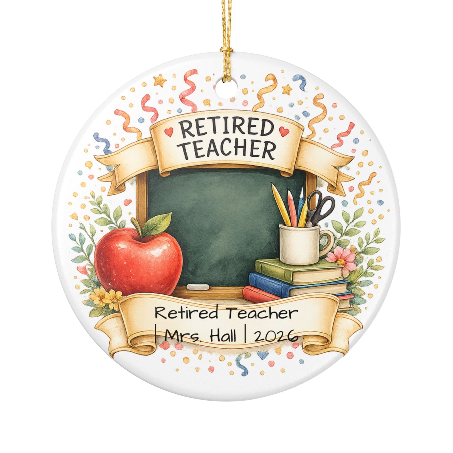 Retired Teacher Christmas Ornament 2026 Personalized, Ceramic Keepsake with Name, Teacher Retirement Gift 2026