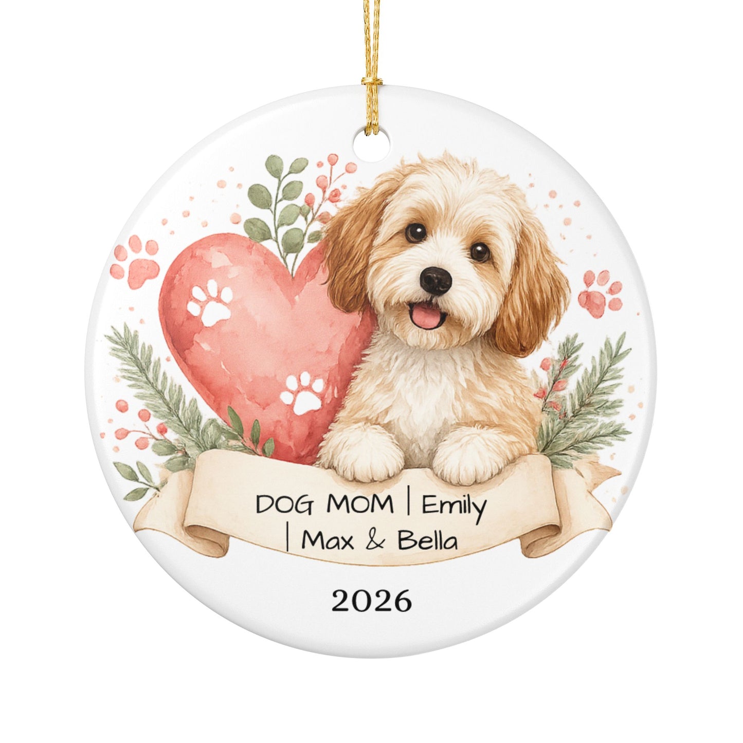 Dog Mom Christmas Ornament Personalized with Name, Ceramic Keepsake, Dog Mom Gift, Gift for Dog Lover Her 2026