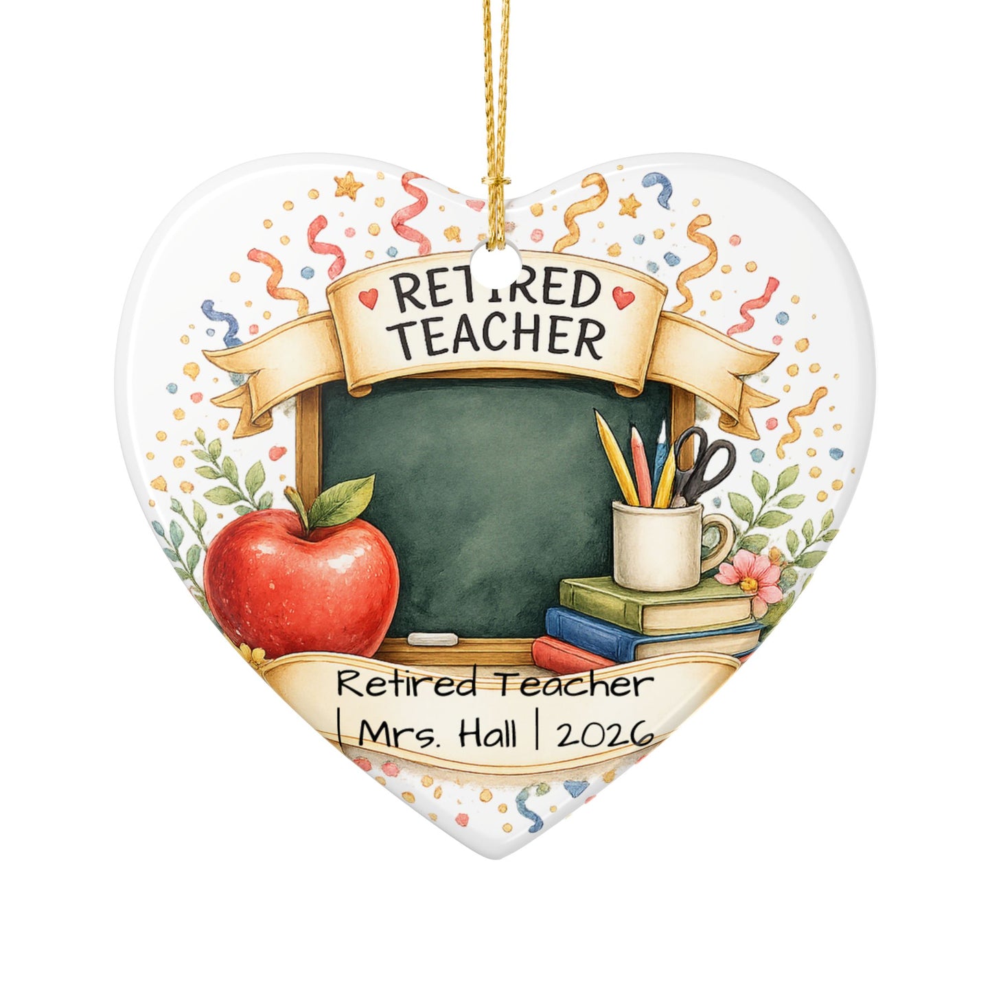 Retired Teacher Christmas Ornament 2026 Personalized, Ceramic Keepsake with Name, Teacher Retirement Gift 2026