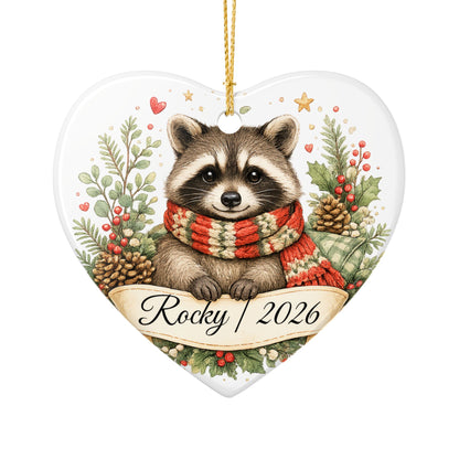 Raccoon Christmas Ornament Personalized with Name, Cute Cozy Ceramic Keepsake, Raccoon Lover Woodland Gift 2026