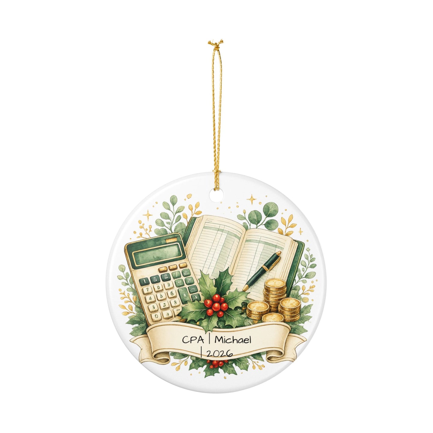 CPA Christmas Ornament Personalized with Name, Ceramic Keepsake, Accountant Gift, Certified Public Accountant Gift 2026