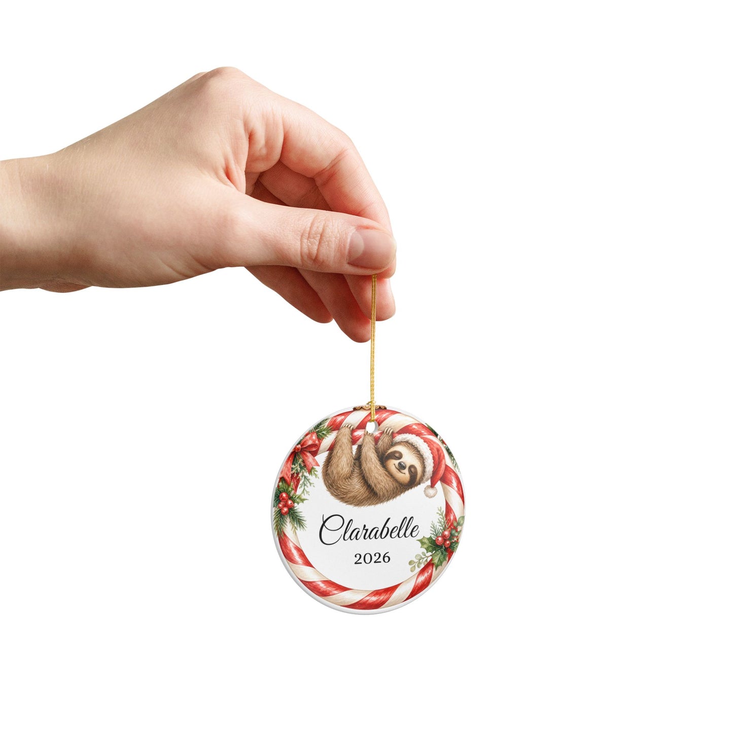 Baby First Christmas Ornament Personalized, Sloth Candy Cane Keepsake with Name 2026, Funny New Baby Gift Ornament