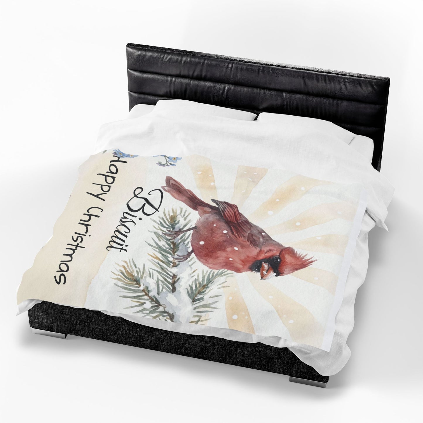 Copy of Bearded Man Portrait Velveteen Plush Blanket | Holiday Script "Happy Christmas"