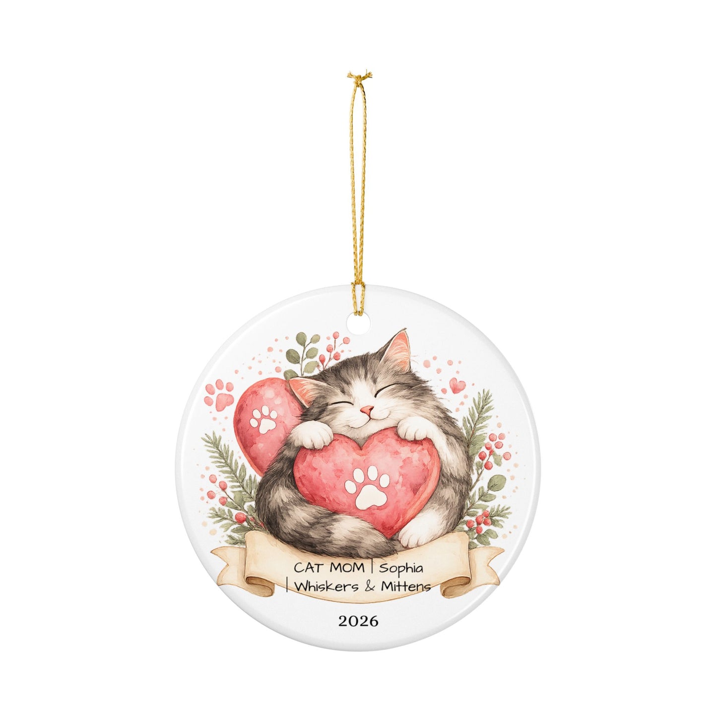 Cat Mom Christmas Ornament Personalized with Name, Ceramic Keepsake, Cat Mom Gift, Gift for Cat Lover Her 2026