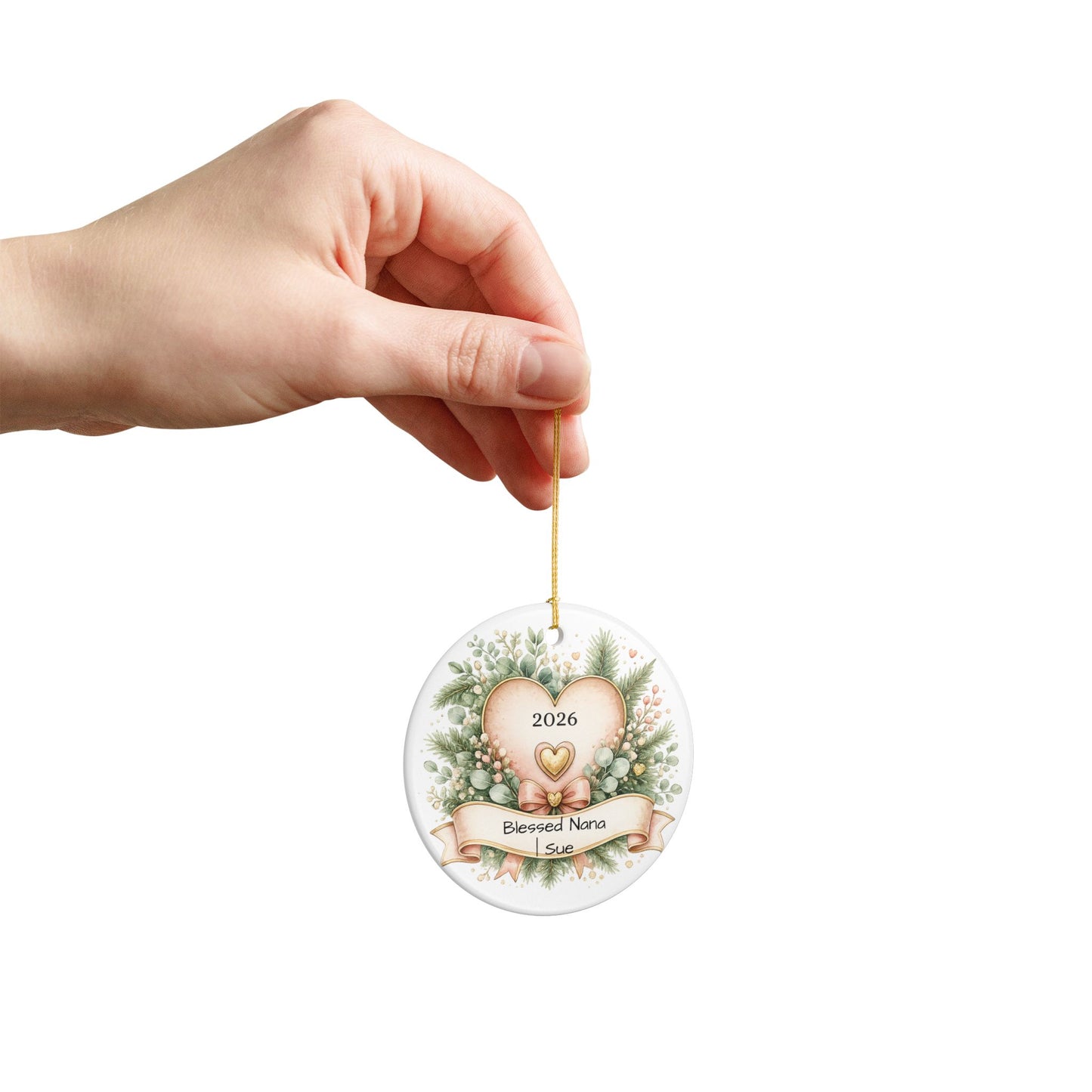 Blessed Nana Christmas Ornament Personalized with Name, Floral Ceramic Keepsake, Gift for Nana Grandma 2026