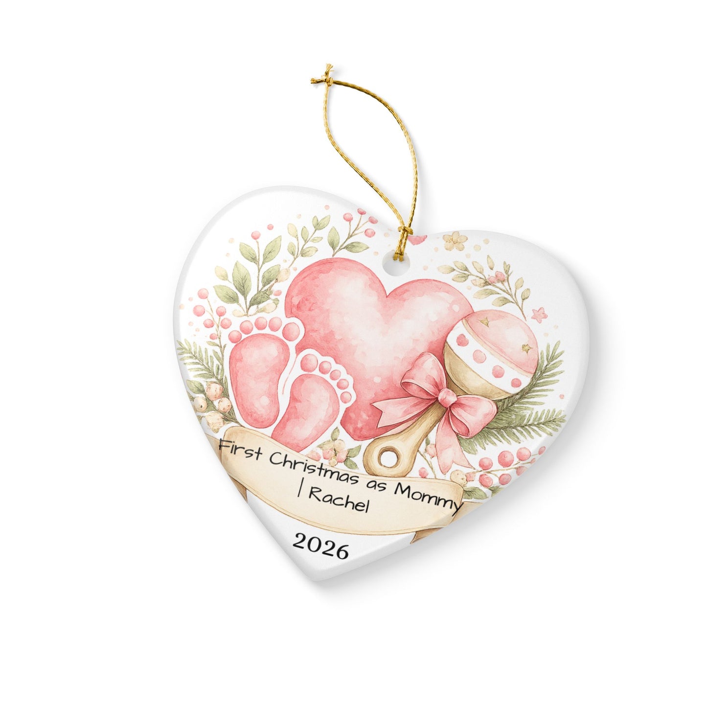 First Christmas as Mom Ornament 2026 Personalized, New Mom Ceramic Keepsake with Name, New Mom Gift, Baby Shower Gift