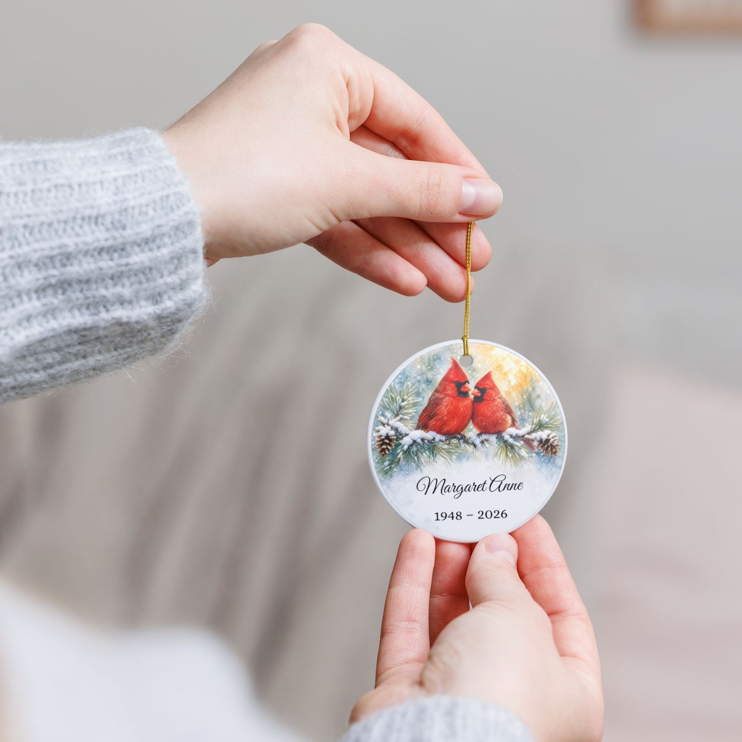 Memorial Ornament Personalized, Cardinal Pair Remembrance Keepsake with Name, Loss of Parents Loved One Sympathy Gift