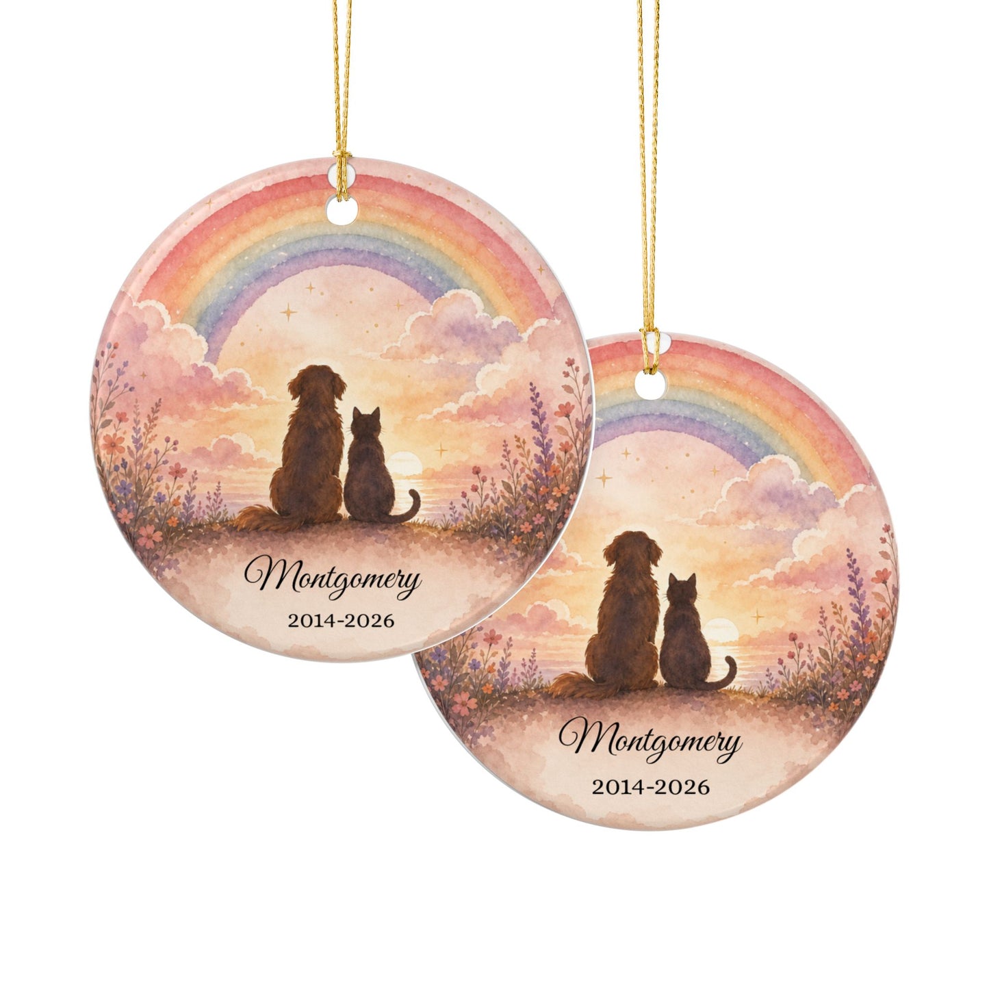 Pet Memorial Ornament Personalized, Rainbow Bridge Keepsake with Name, Dog Cat Remembrance Gift, Pet Loss Sympathy