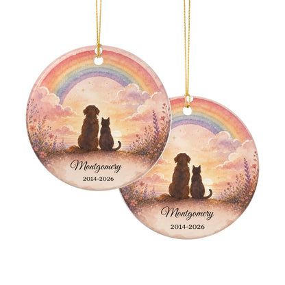 Pet Memorial Ornament Personalized, Rainbow Bridge Keepsake with Name, Dog Cat Remembrance Gift, Pet Loss Sympathy