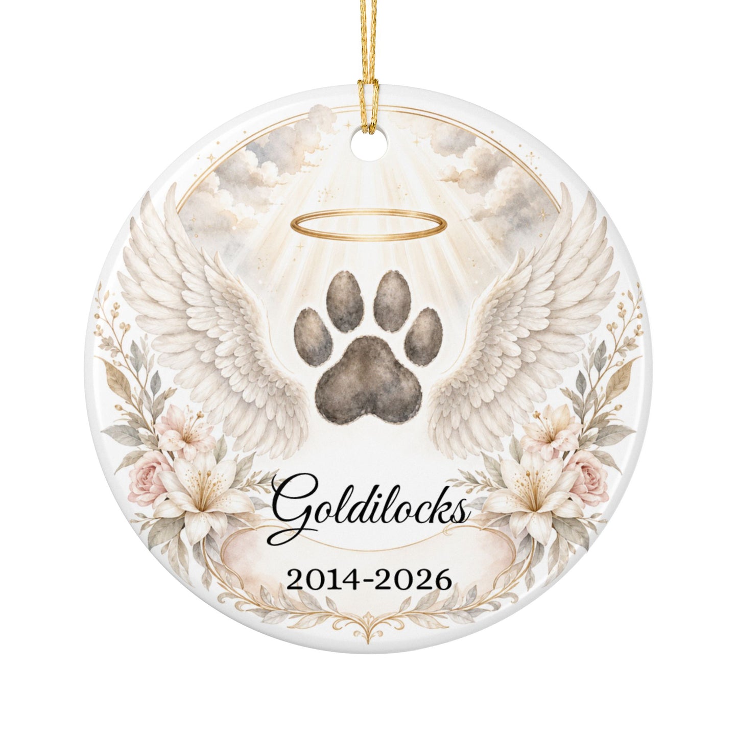 Pet Memorial Ornament Personalized, Paw Print Angel Wings Keepsake with Name, Dog Cat Loss Sympathy Gift, Remembrance
