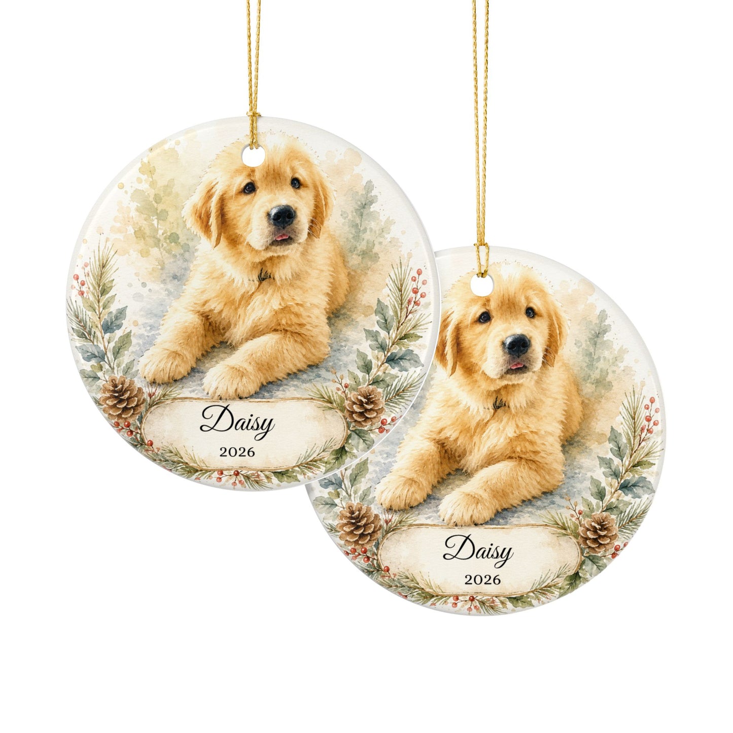 Golden Retriever Puppy Ornament | Ceramic Pet Memorial Christmas Ornament