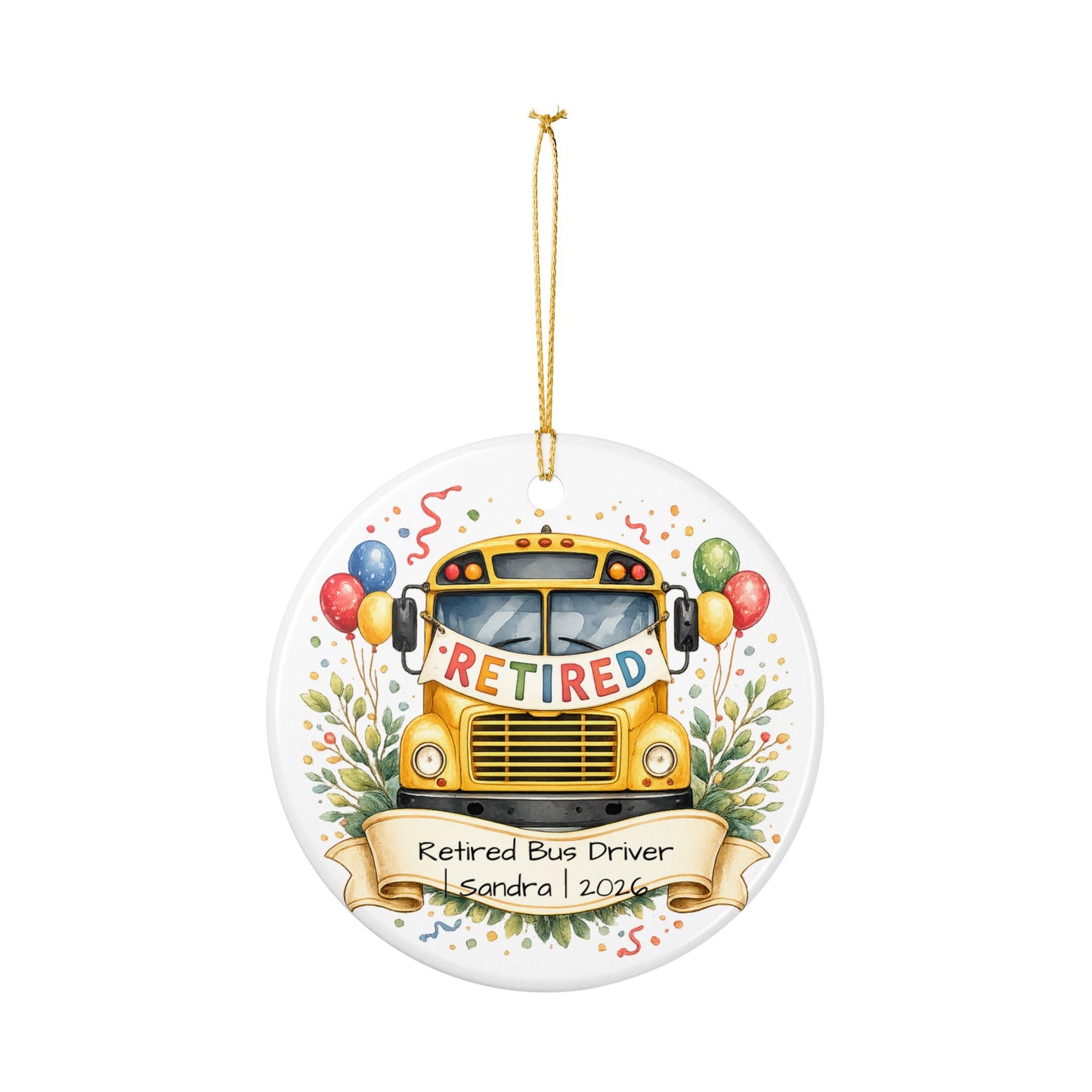 Retired Bus Driver Ornament 2026 Personalized, Ceramic Keepsake with Name, Bus Driver Retirement Gift, Keepsake