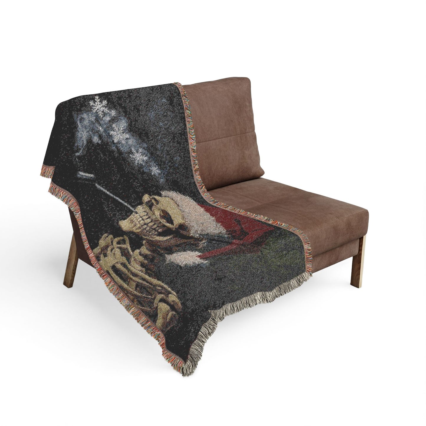 Smoking Skeleton Santa Woven Blanket | Gothic Christmas Throw