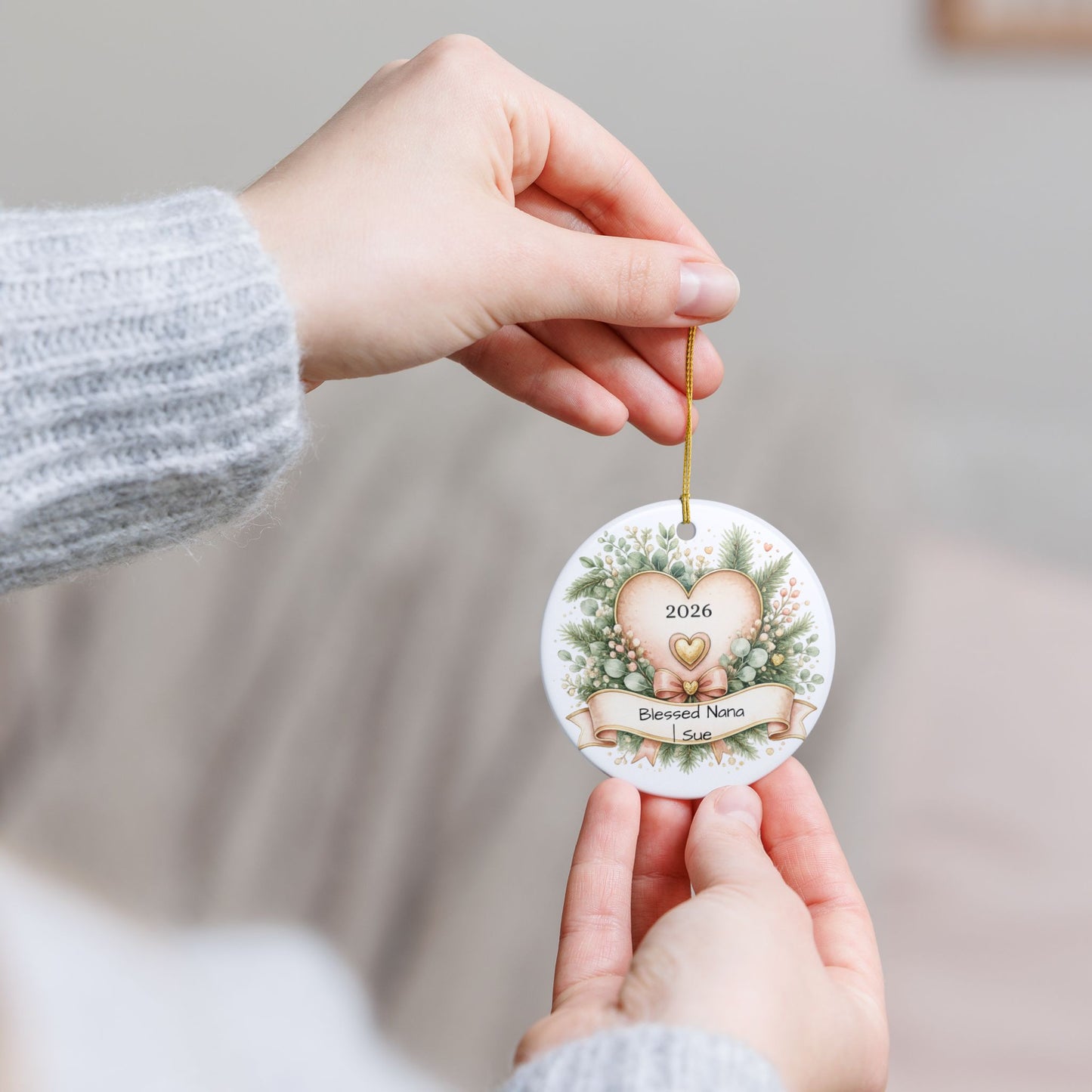 Blessed Nana Christmas Ornament Personalized with Name, Floral Ceramic Keepsake, Gift for Nana Grandma 2026