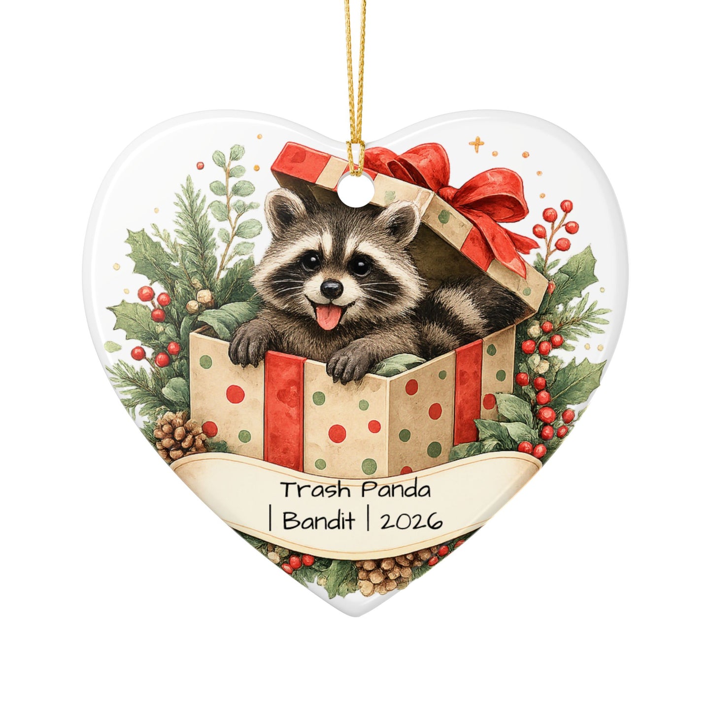Trash Panda Christmas Ornament Personalized with Name, Funny Cute Ceramic Keepsake, Raccoon Lover Gift 2026