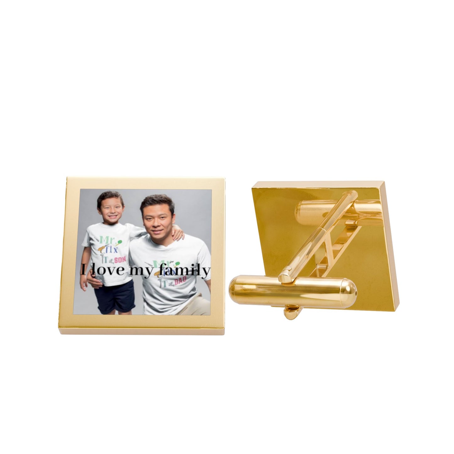 Custom Photo Square Cufflinks | Personalized Picture Cuff Links, Gold Frame