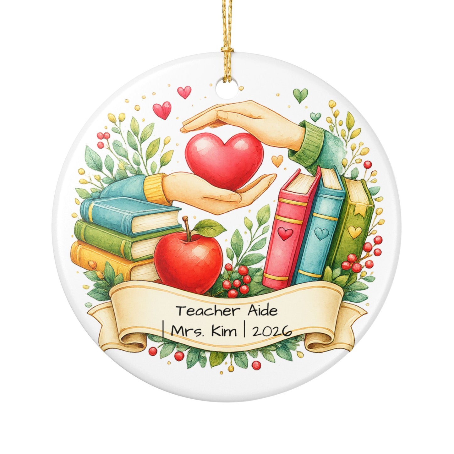 Teacher Aide Christmas Ornament Personalized with Name, Ceramic Keepsake, Teaching Assistant Appreciation Gift 2026