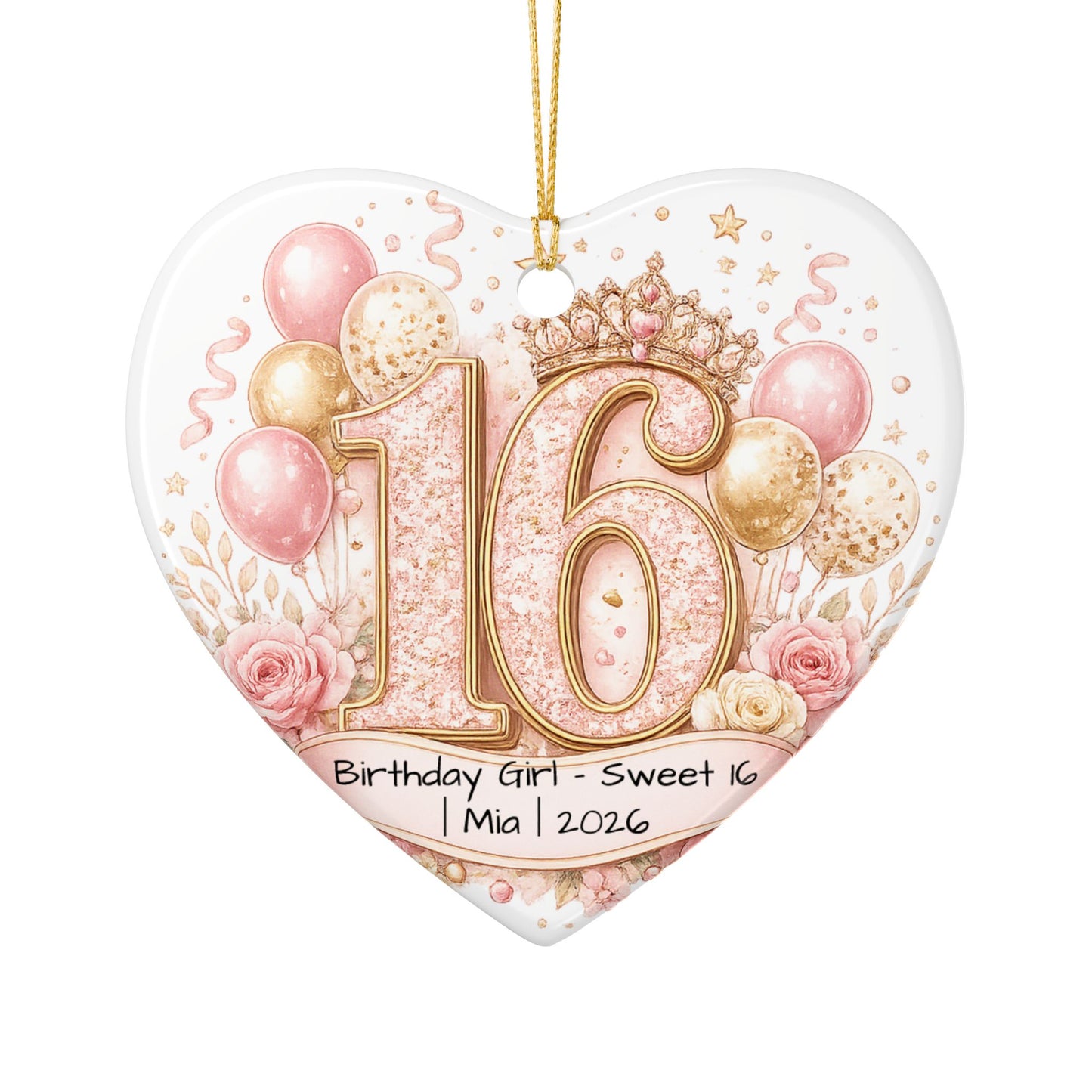 Sweet 16 Birthday Girl Ornament Personalized with Name Year, Ceramic Keepsake, 16th Birthday Gift for Her 2026