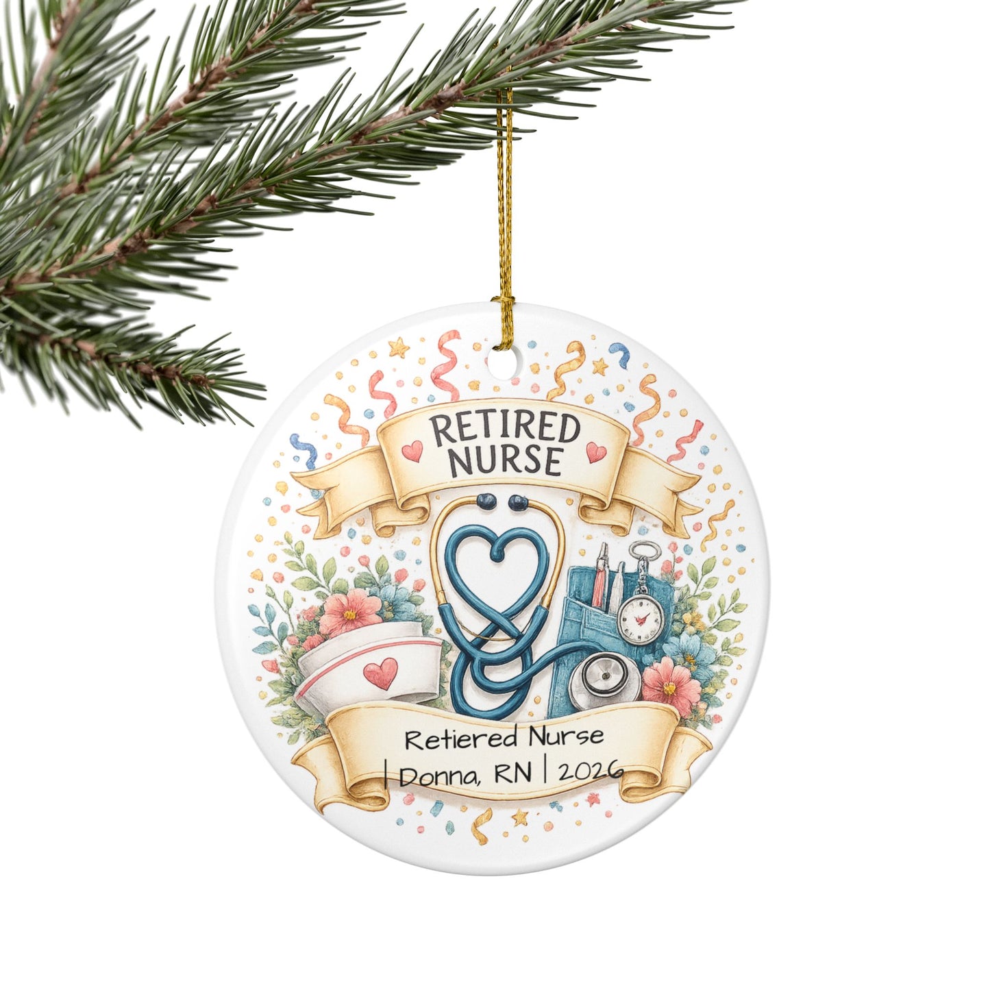 Retired Nurse Christmas Ornament 2026 Personalized, Ceramic Keepsake with Name, Nurse Retirement Gift, RN Gift
