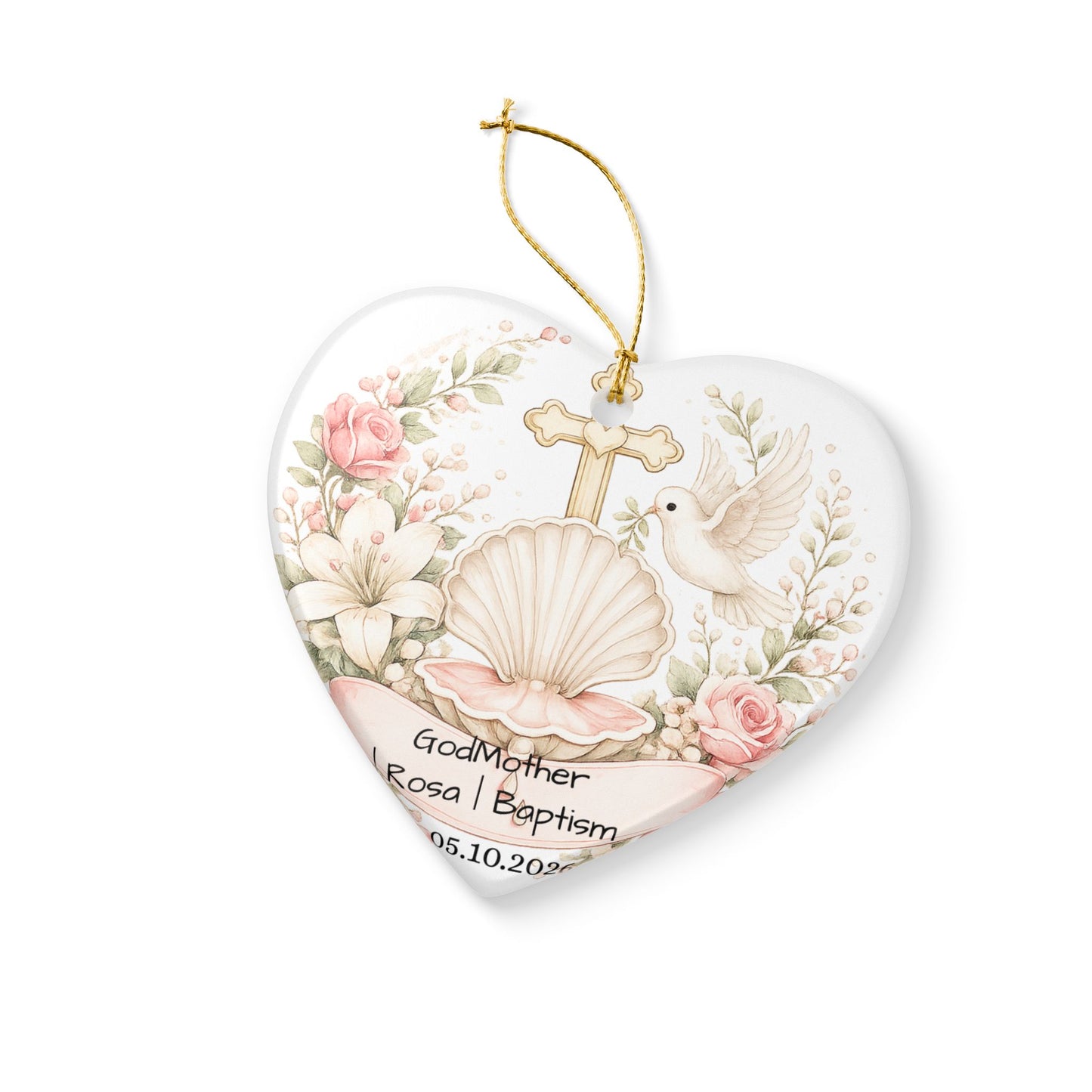 Baptism Godmother Ornament Personalized, Ceramic Christening Keepsake with Name Date, Godmother Baptism Gift 2026
