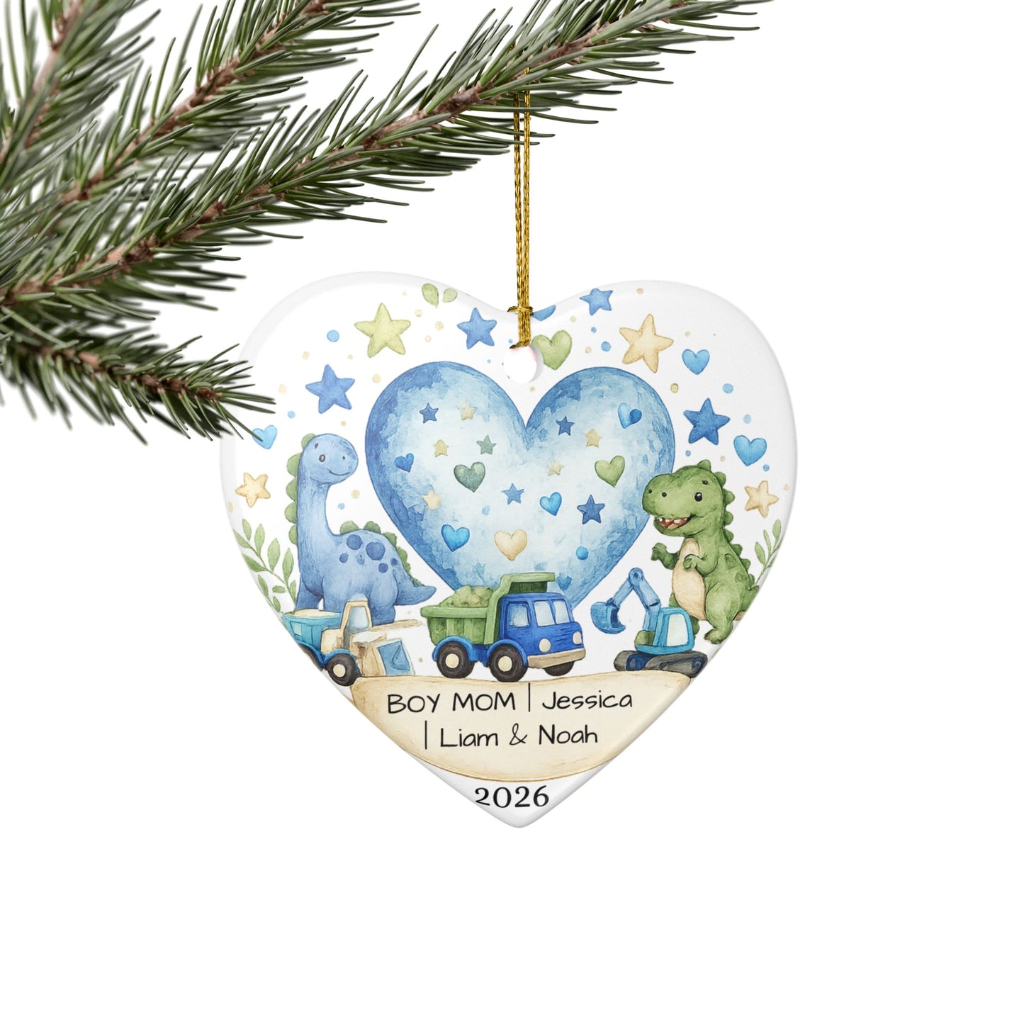 Boy Mom Christmas Ornament Personalized with Names, Ceramic Keepsake, Boy Mom Gift, Mother of Boys Gift 2026