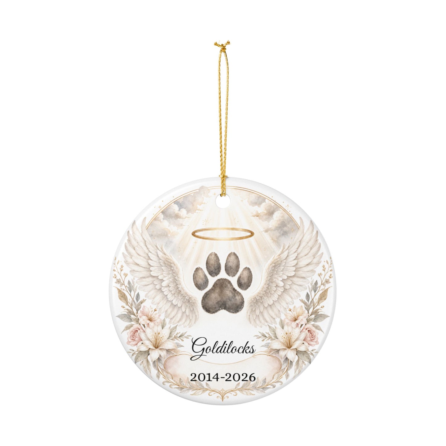 Pet Memorial Ornament Personalized, Paw Print Angel Wings Keepsake with Name, Dog Cat Loss Sympathy Gift, Remembrance