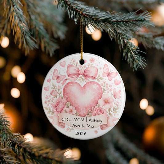 Girl Mom Christmas Ornament Personalized with Names, Ceramic Keepsake, Girl Mom Gift, Mother of Girls Gift 2026