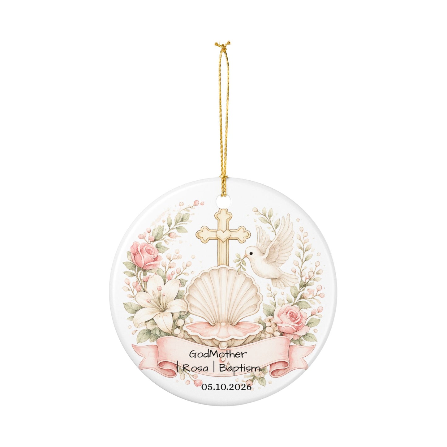 Baptism Godmother Ornament Personalized, Ceramic Christening Keepsake with Name Date, Godmother Baptism Gift 2026