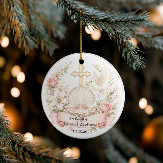 Baptism Godmother Ornament Personalized, Ceramic Christening Keepsake with Name Date, Godmother Baptism Gift 2026