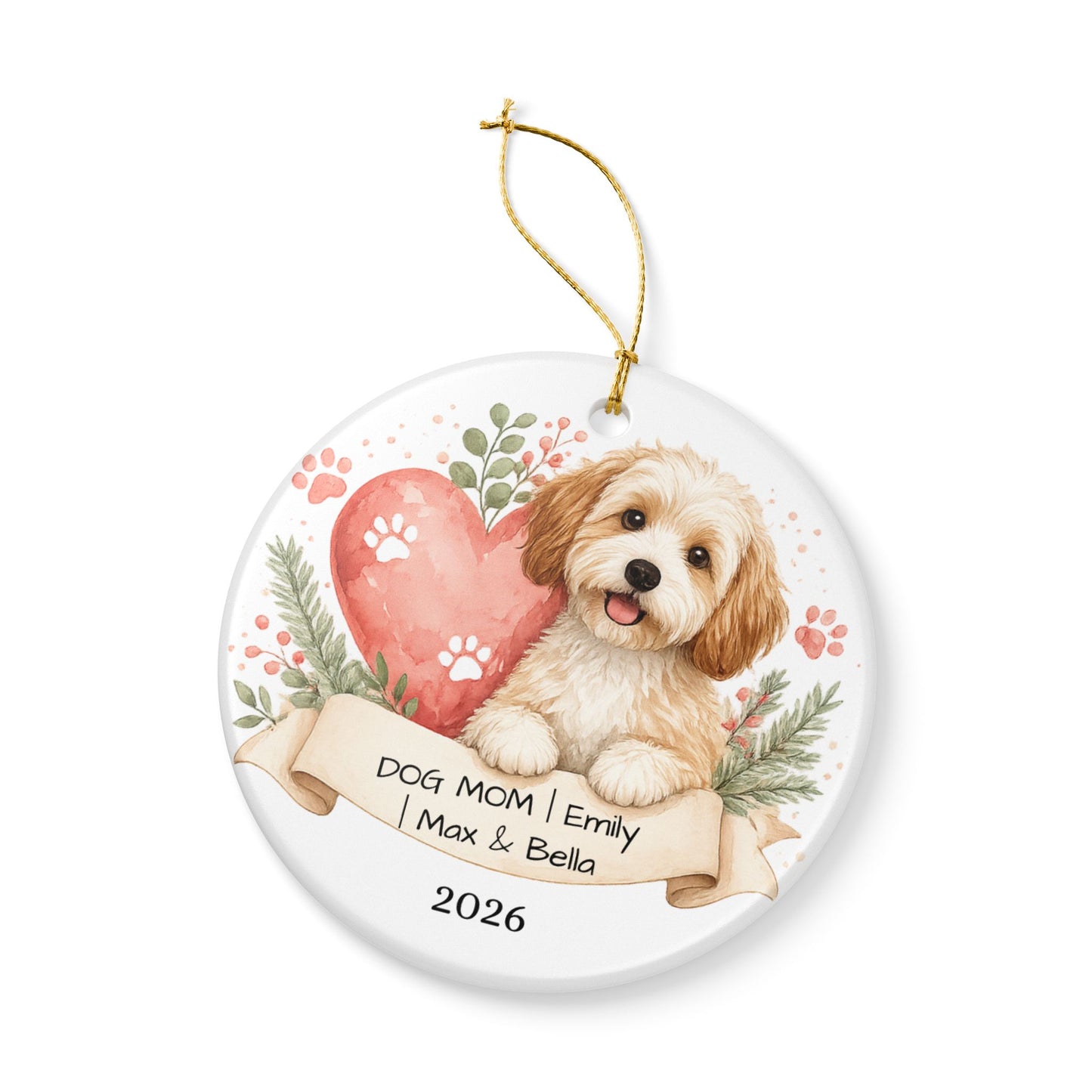 Dog Mom Christmas Ornament Personalized with Name, Ceramic Keepsake, Dog Mom Gift, Gift for Dog Lover Her 2026
