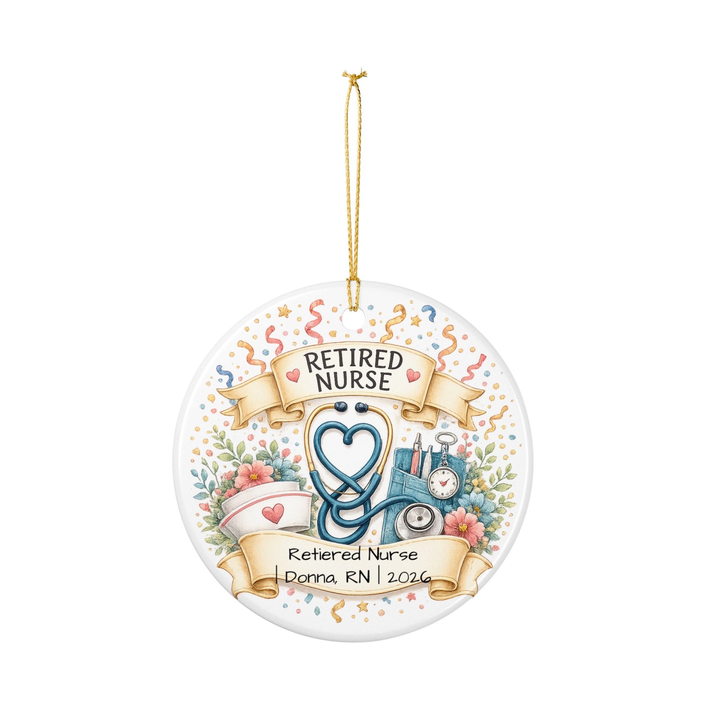 Retired Nurse Christmas Ornament 2026 Personalized, Ceramic Keepsake with Name, Nurse Retirement Gift, RN Gift