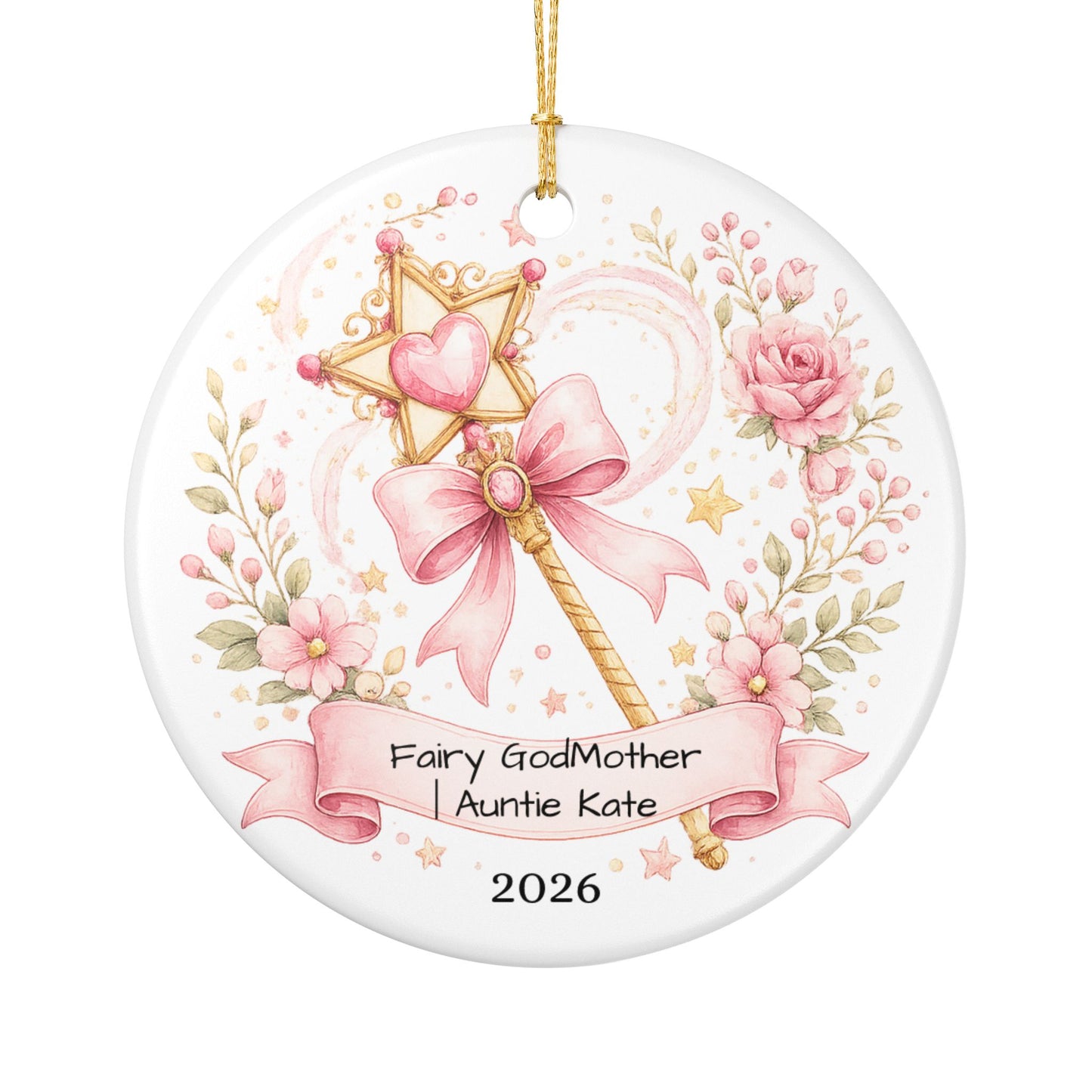 Fairy Godmother Christmas Ornament Personalized, Cute Ceramic Keepsake with Name, Whimsical Godmother Gift 2026