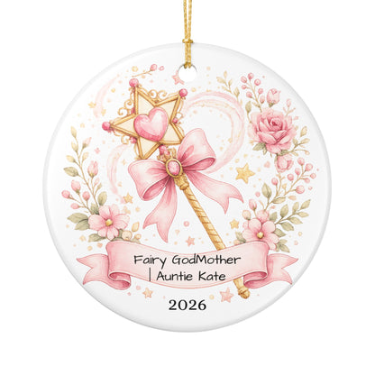 Fairy Godmother Christmas Ornament Personalized, Cute Ceramic Keepsake with Name, Whimsical Godmother Gift 2026