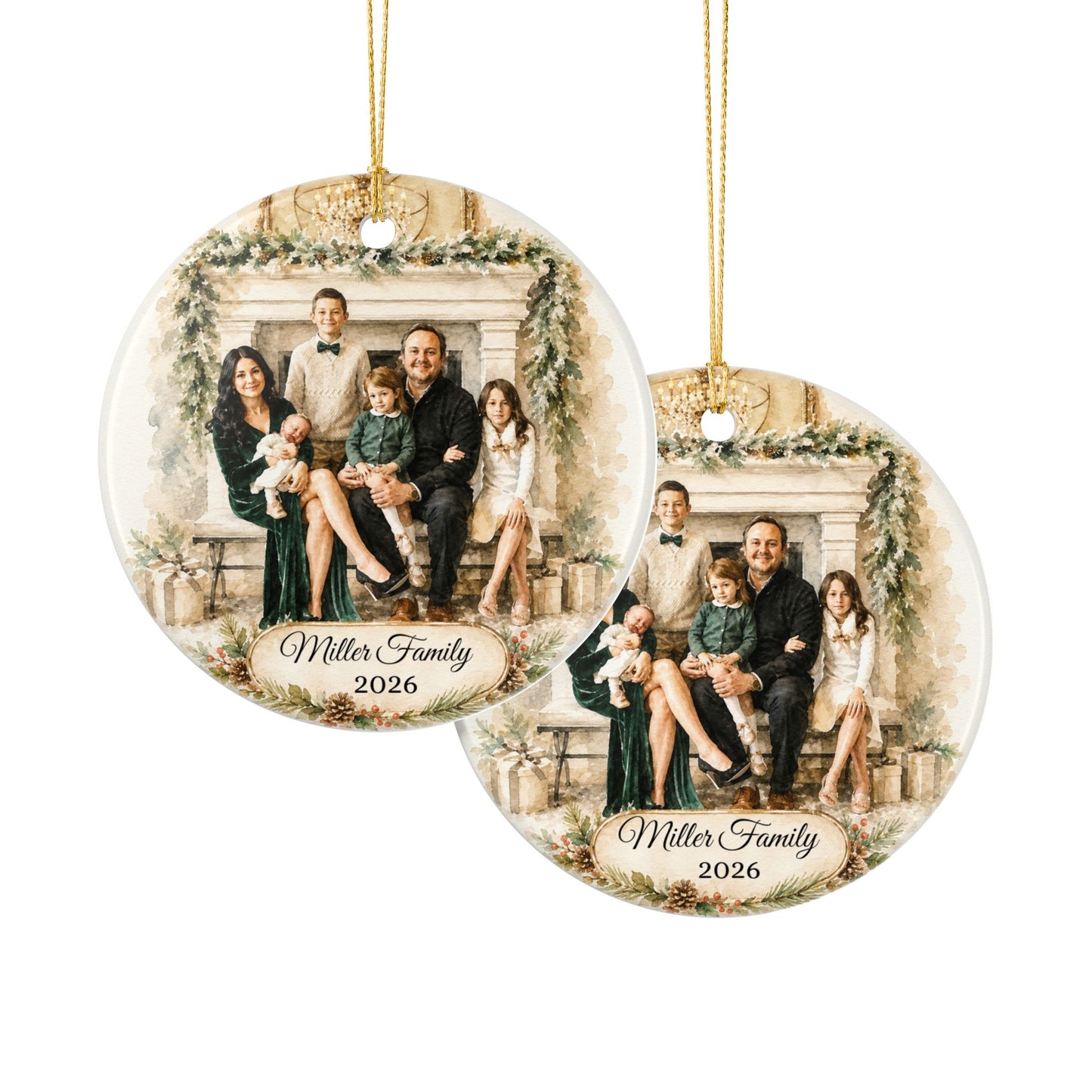 Custom Family Photo Ornament 2026 Ceramic Holiday Keepsake | Personalized Name