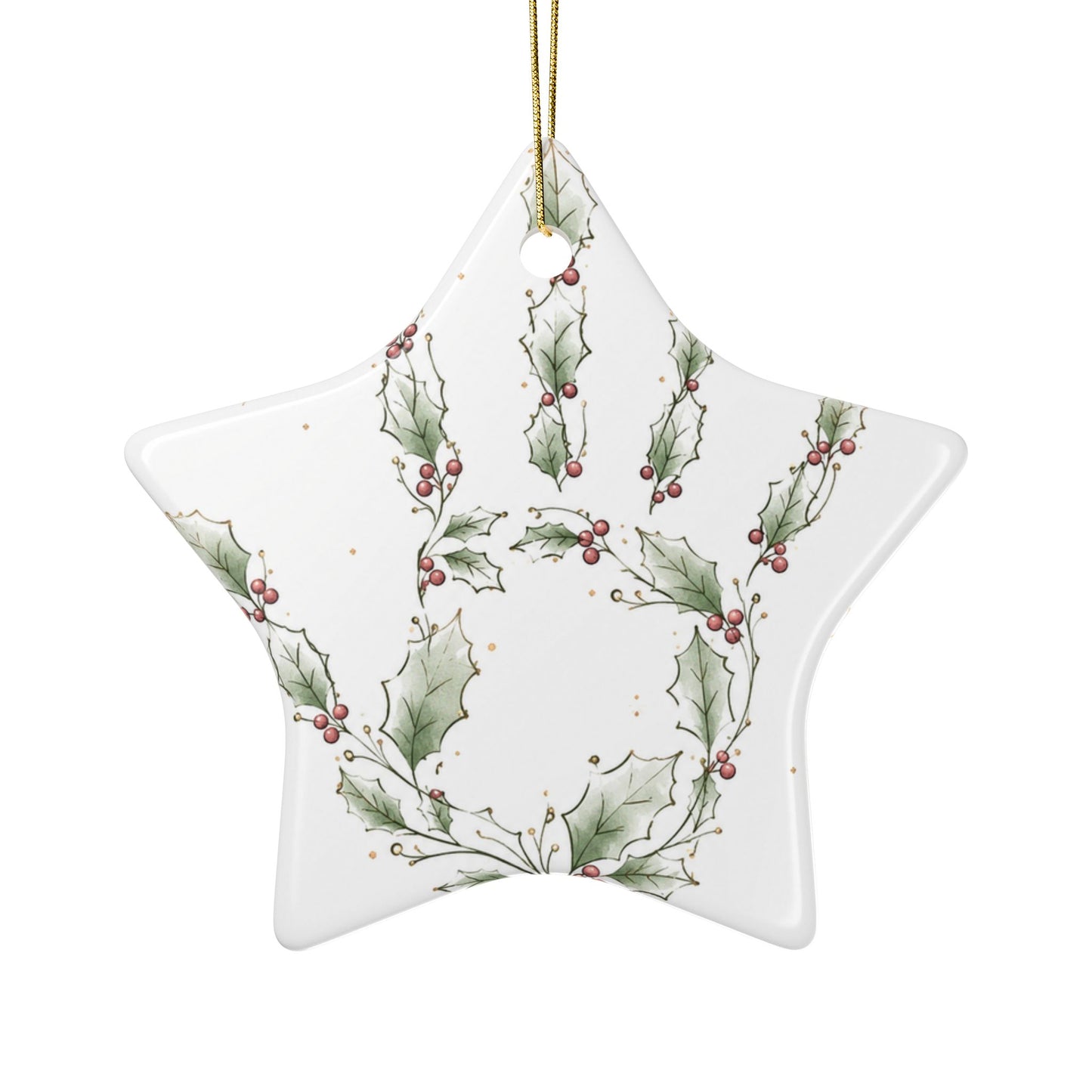 Holly Handprint Christmas Ornament | Ceramic Ornament