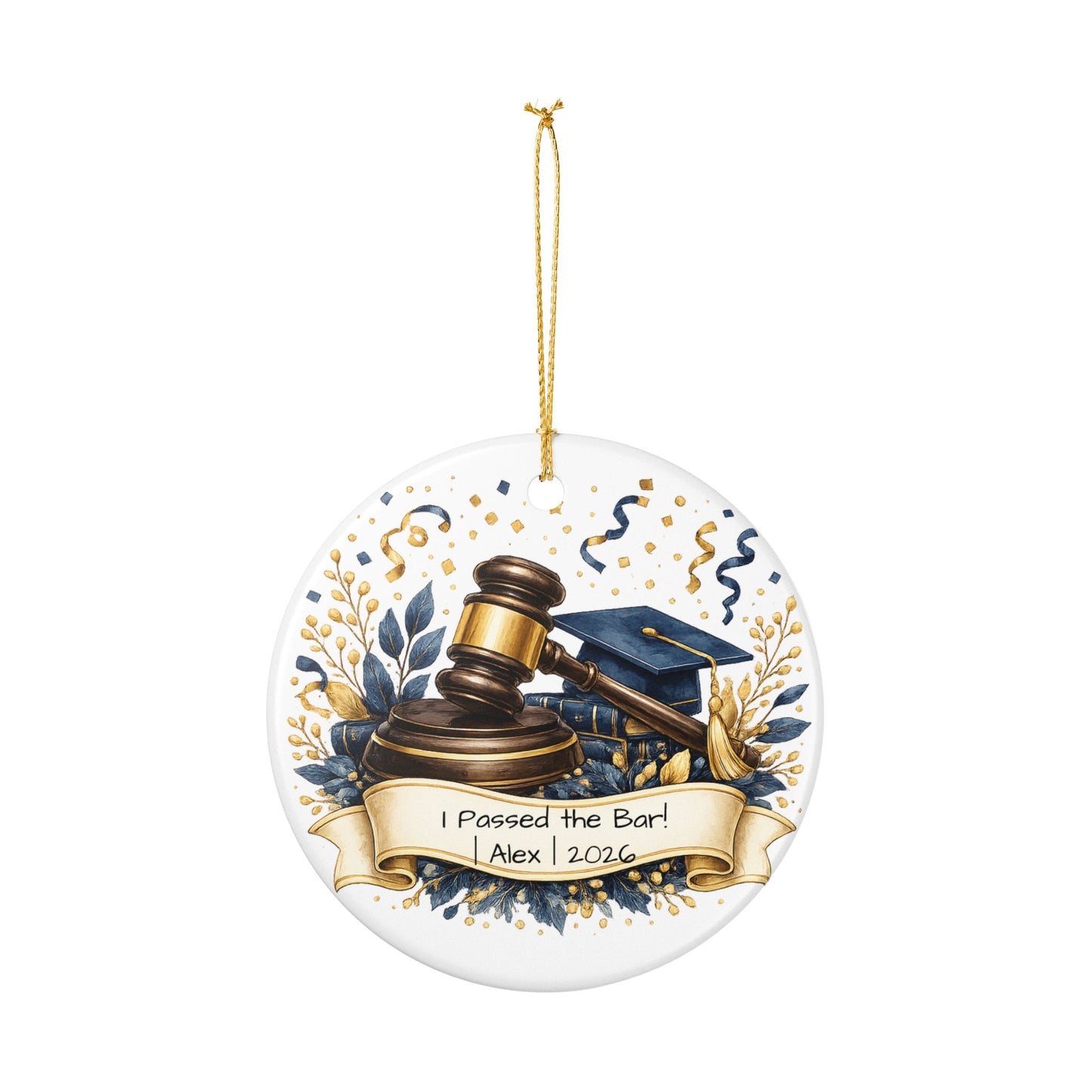 Passed the Bar Ornament 2026 Personalized, Ceramic Keepsake with Name, New Lawyer Gift, Bar Exam Passed Gift