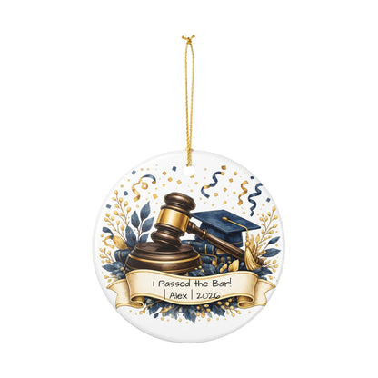 Passed the Bar Ornament 2026 Personalized, Ceramic Keepsake with Name, New Lawyer Gift, Bar Exam Passed Gift