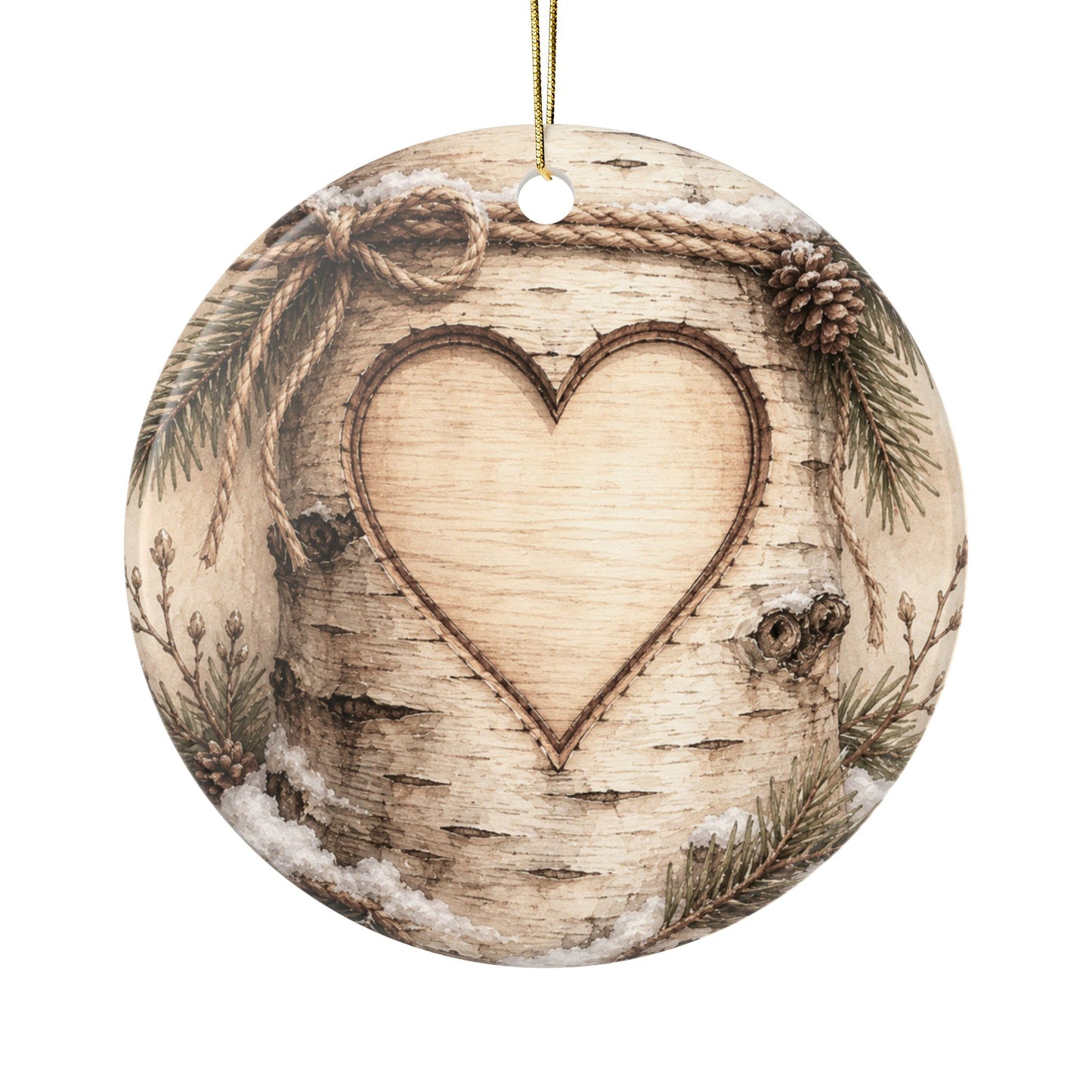 Rustic Carved Heart Initials Ornament | Ceramic Ornament