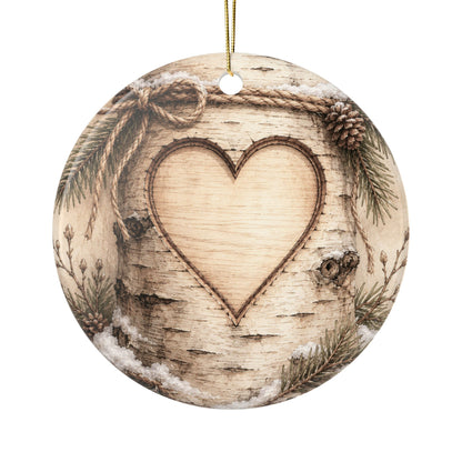 Rustic Carved Heart Initials Ornament | Ceramic Ornament
