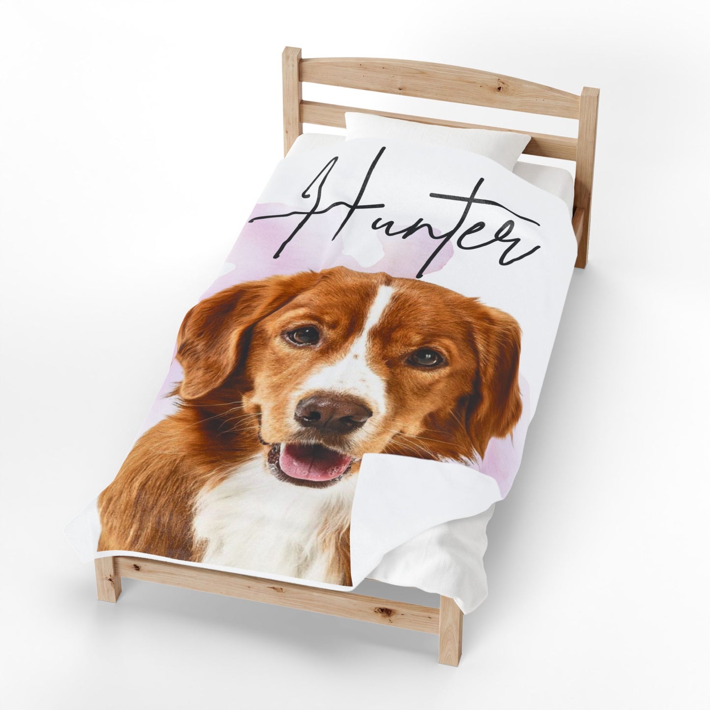 Personalized Dog Portrait Velveteen Plush Blanket | Custom Name Pet Blanket