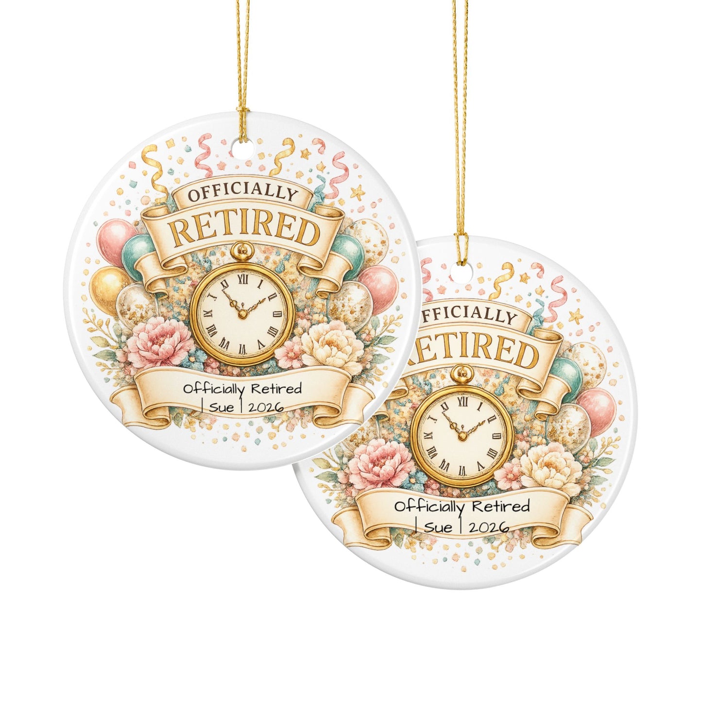 Officially Retired Christmas Ornament 2026 Personalized with Name, Ceramic Keepsake, Retirement Gift for Coworker