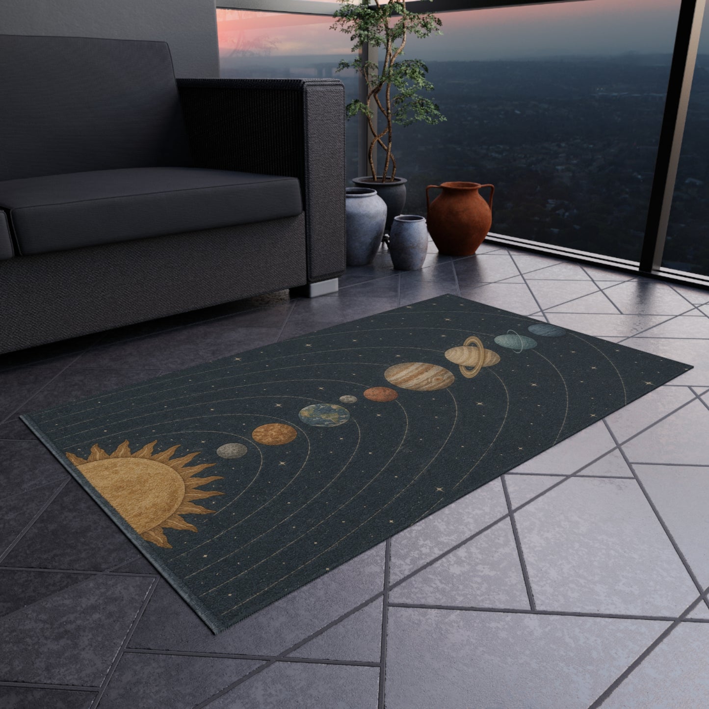 Solar System Planets Outdoor Rug | Celestial Orbit Patio Mat