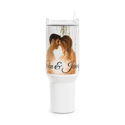 Romantic Couple Photo Tumbler, 40oz | Personalized Name Script