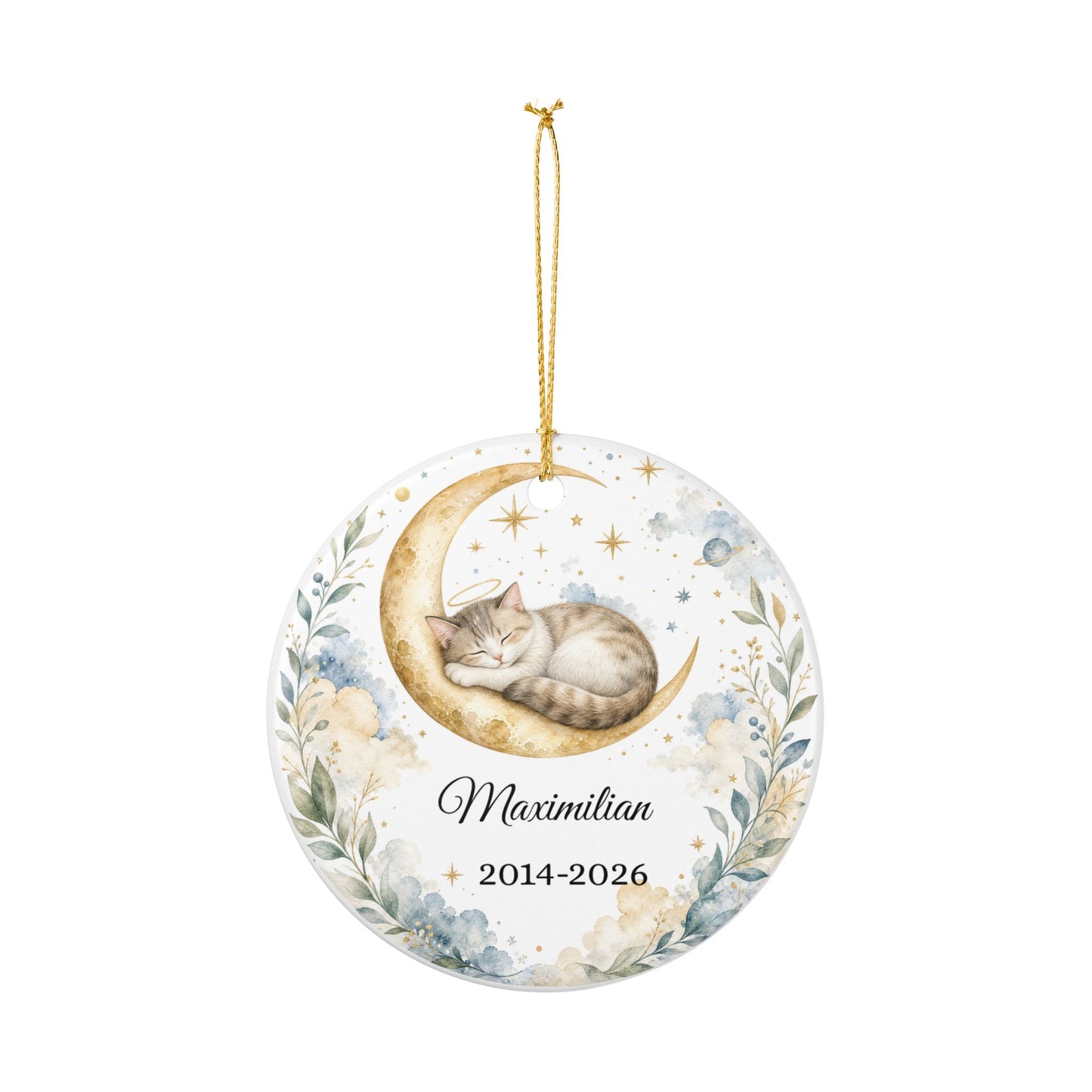 Cat Memorial Ornament Personalized with Name, Cat Angel Remembrance Keepsake, Loss of Cat Sympathy Gift, Pet Memorial